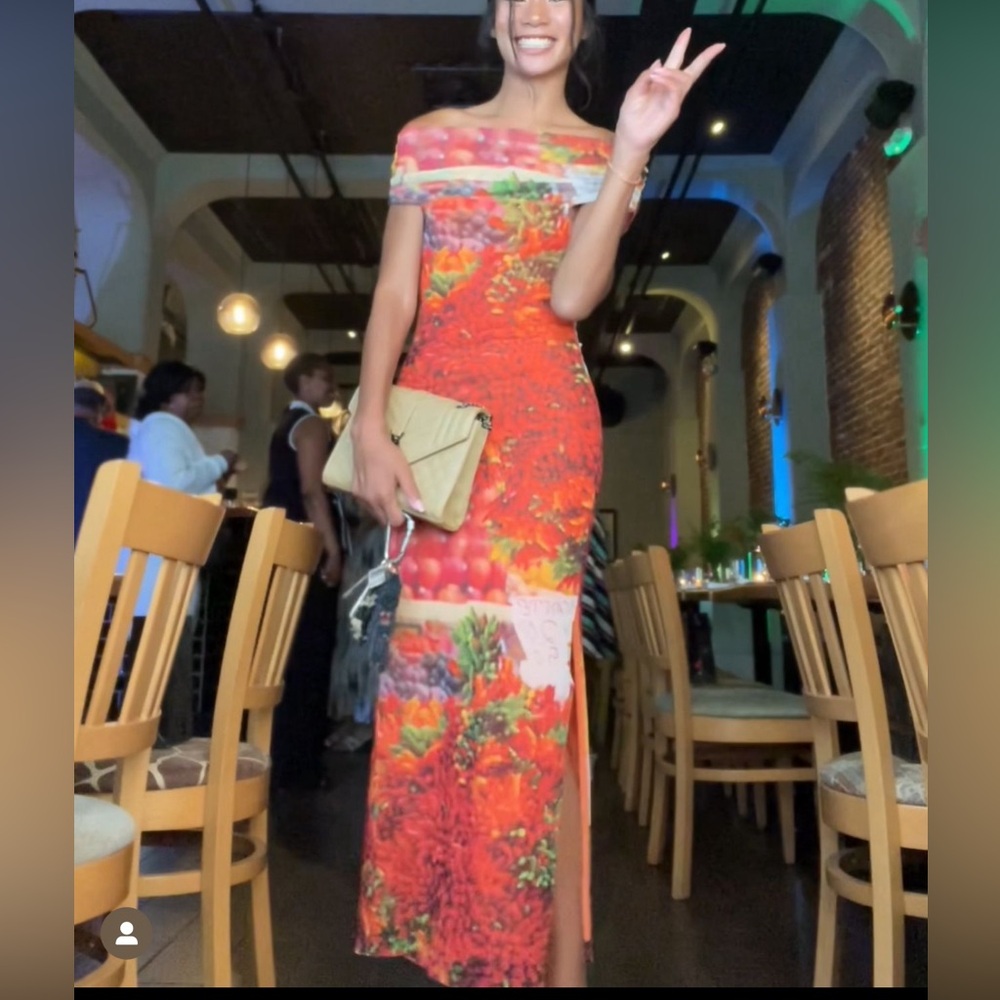 Off-Shoulder Red Floral Maxi Dress